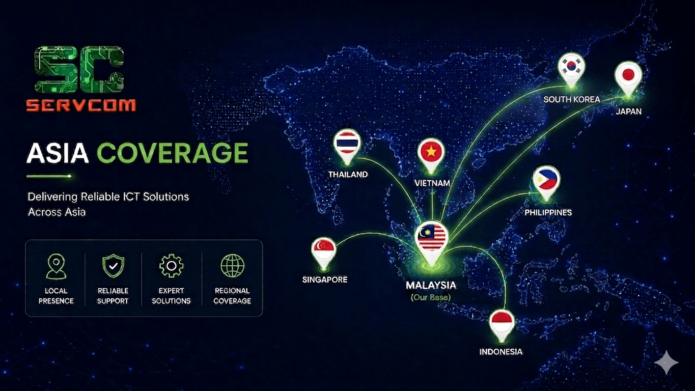 Servcom Solutions Asia coverage map Malaysia Singapore Thailand Vietnam Philippines Indonesia Japan Korea