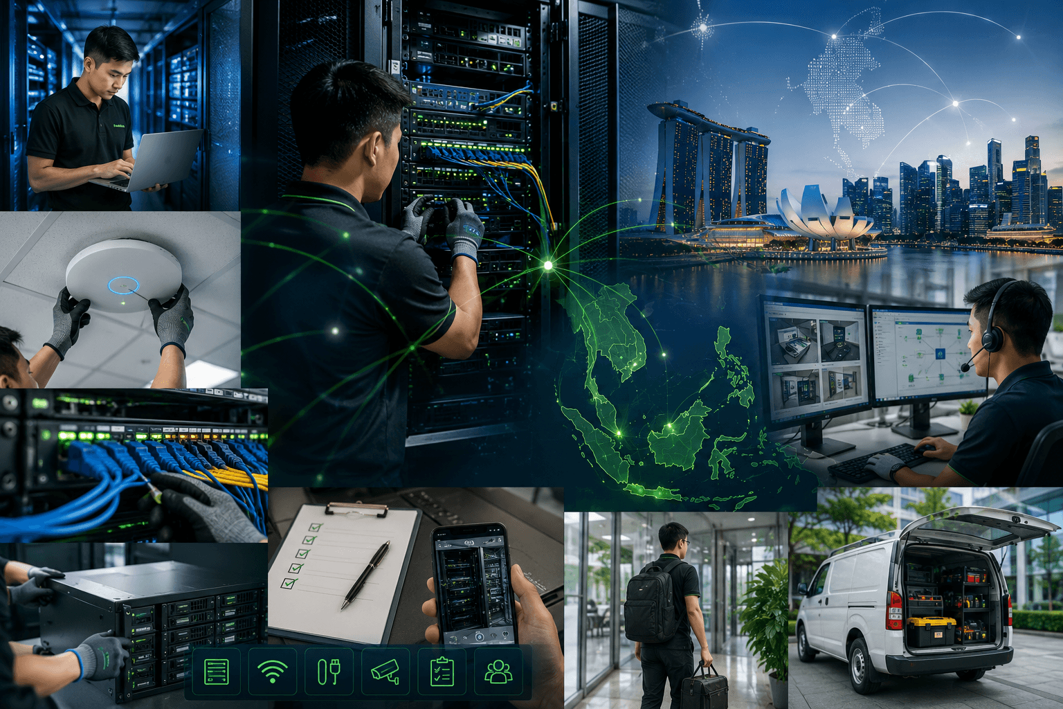Servcom Solutions smart hands Singapore — on-site IT field support, rack and stack, WiFi installation and APAC network deployment services