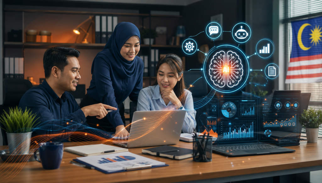 AI tools for small business being used by a Malaysian SME team at their office
