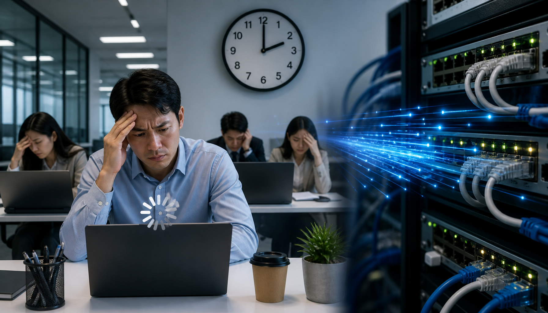 Network bottlenecks slowing down a Malaysian office network in the afternoon