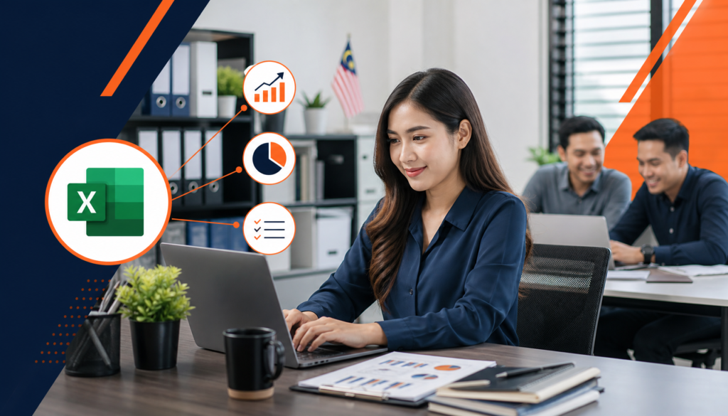 Malaysian office staff using Excel tips to work faster on a spreadsheet