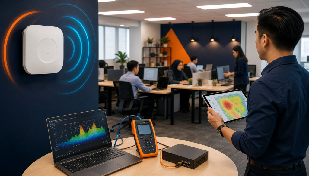 WiFi site survey being conducted in an APAC office environment