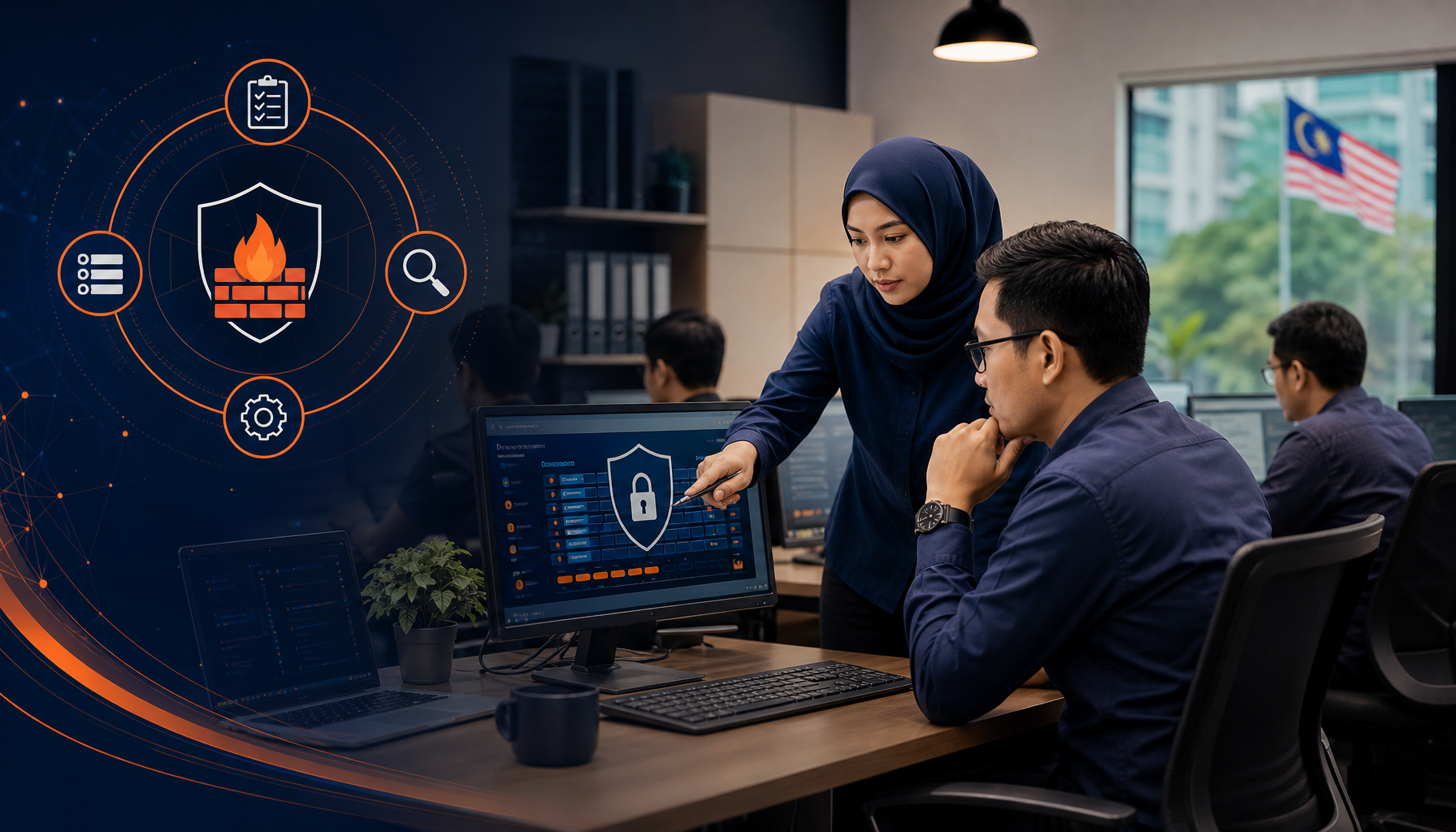 IT coordinator performing a firewall rule audit on a business network in Malaysia