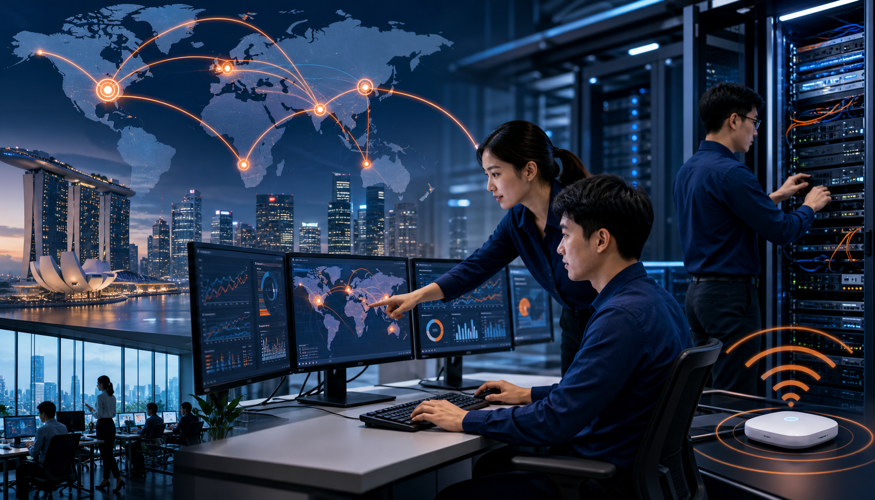 APAC IT manager reviewing multi-site network downtime alerts on a centralised monitoring dashboard